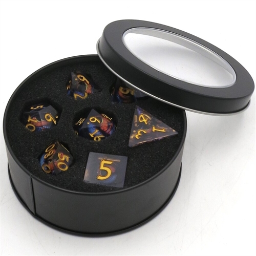 Elemental Tiger Eye liquid core - Sharp edges - Dice set - Epic Dwarf Dice